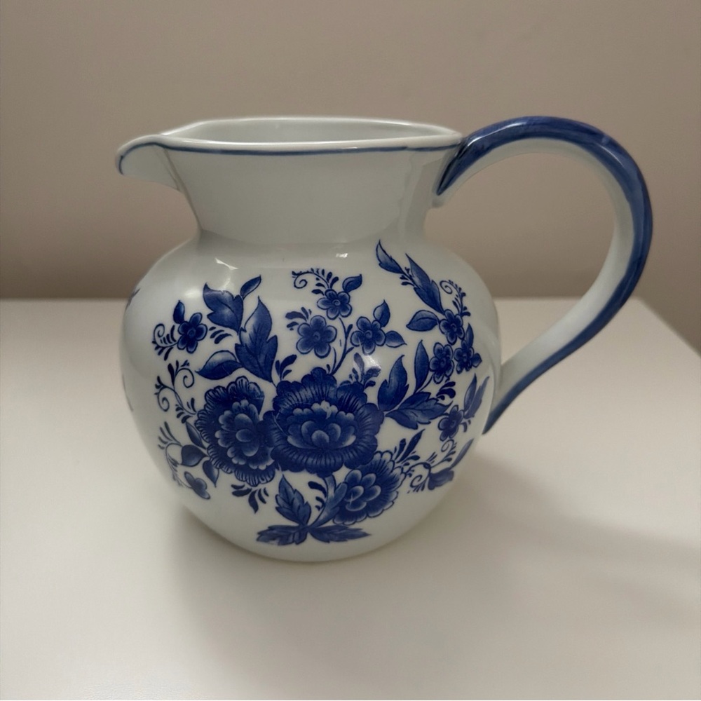 Andrea By Sadek White and Blue Floral Ceramic Pitcher